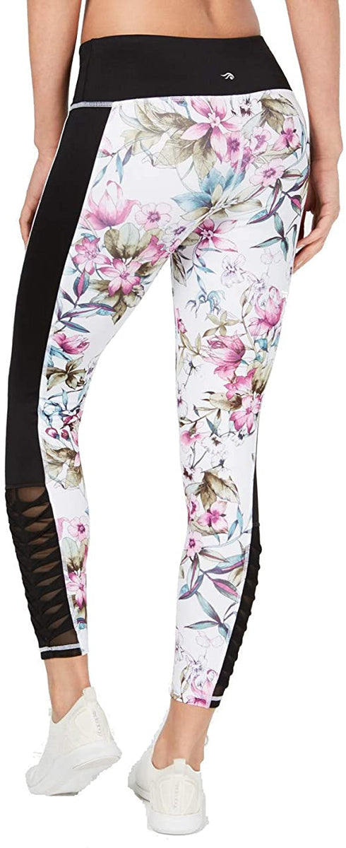 Ideology Women's Abstract Floral Printed Mesh-Trimmed Leggings