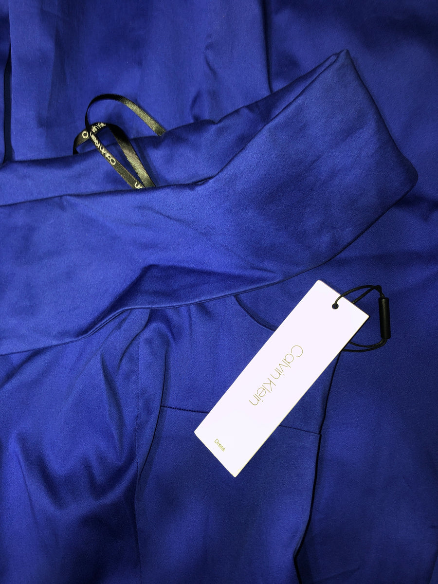 Calvin Klein Off-The-Shoulder Sateen Dress Color Blue 14 – Shamrock Apparel