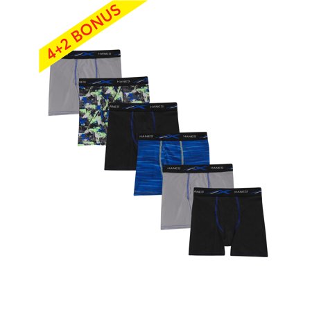 Hanes Boys  4 + 2 Bonus Pack Tagless X-Temp Boxer Briefs Assorted XL (BXSTX6)