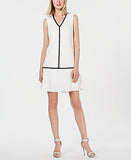 Calvin Klein V-Neck Flounce  Dress Color White   12