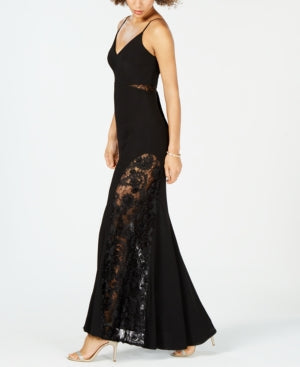 Betsy & Adam Lace-Inset Soutache Gown Dress Color Black 2 Shamrock Apparel Betsy & Adam Lace-Inset Soutache Gown Dress Color Black 2 Shamrock Apparel