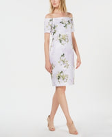 Calvin Klein Off-The-Shoulder Floral Scuba Dress Opal Green   16