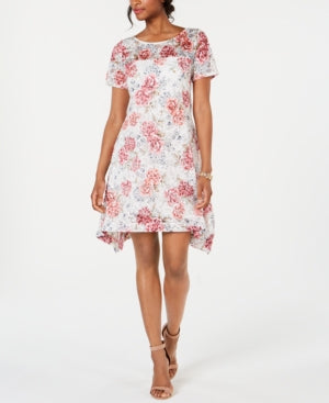 Robbie Bee Floral-Print Lace Trapeze Dress Ivory pink Petite M – Shamrock Apparel Robbie Bee Floral-Print Lace Trapeze Dress Ivory pink Petite M – Shamrock Apparel