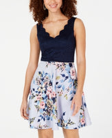 City Studios Scalloped Lace  Dress Color Navy Blush Floral   9