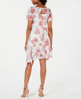 Robbie Bee Floral-Print Lace Trapeze Dress Ivory pink PSM