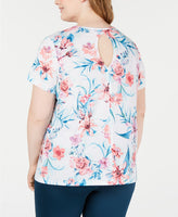 Ideology Floral-Printed Keyhole-Back T-Shirt- Bright White   3X