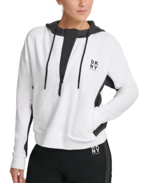 DKNY Half-Zip Fleece Hoodie White XS