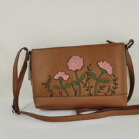 Giani Bernini Saffiano Flower Crossbody Light Brownsilver