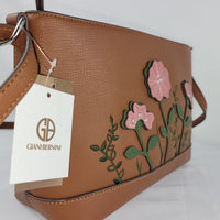 Giani Bernini Saffiano Flower Crossbody Light Brownsilver