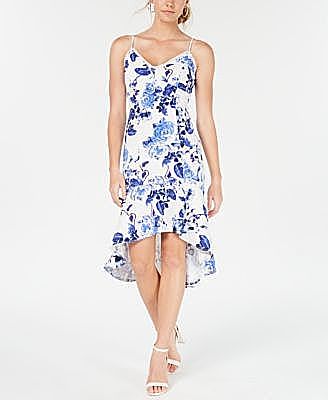 Jump Apparel Flounce-Print  Dress Blue White Floral   L