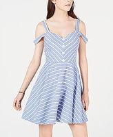 City Studios Striped Cold-Shoulder Dress Color Med Blue   3