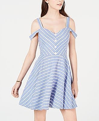 City Studios Striped Cold-Shoulder Dress Color Med Blue   3