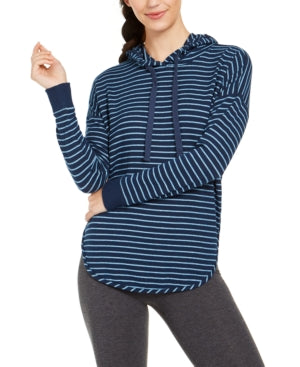 Alfani Women's Cozy Knit Striped Hoodie Navy 2XL