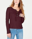 Hippie Rose, Rib Lace Up Long Sleeves Top, Color Black, Juniors Size M