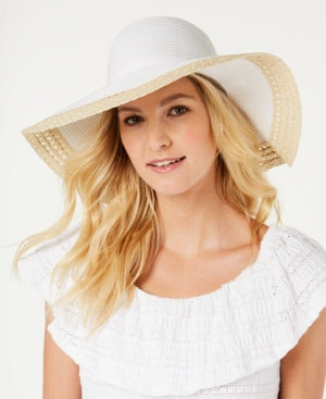 I.N.C. Mixed Braid Colorblocked Floppy Hat - Med Beige  $38.5