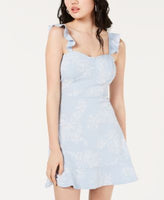 Material Girl Embossed Ruffle Dress Color Sky Blue   M