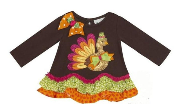 Rare Editions Baby Girls Turkey Applique tunic Brown 12 months NWOT