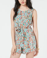 Be Bop Printed Tie-Waist Romper Color Floral Tangerine   S