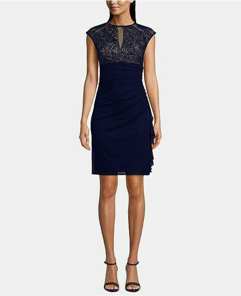 Betsy & Adam Ruched Lace Sheath Dress Dark Blue 4 Shamrock Apparel Betsy & Adam Ruched Lace Sheath Dress Dark Blue 4 Shamrock Apparel
