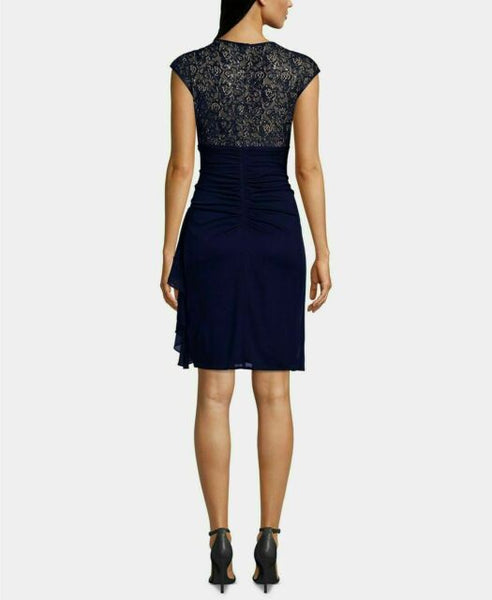 Betsy & Adam Ruched Lace Sheath Dress Dark Blue 4 Betsy & Adam Ruched Lace Sheath Dress Dark Blue 4