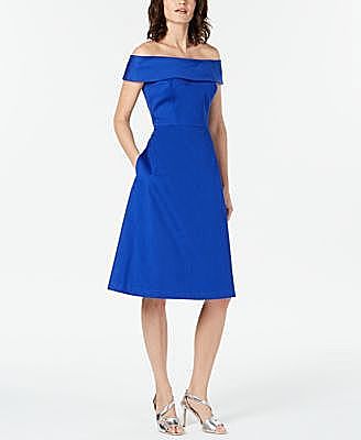 Calvin Klein Off-The-Shoulder Sateen Dress Color Blue 14 Shamrock Apparel Calvin Klein Off-The-Shoulder Sateen Dress Color Blue 14 Shamrock Apparel
