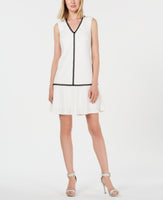 Calvin Klein V-Neck Flounce  Dress Color White   12