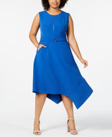 Taylor Plus  Belted Asymmetric Fit Dress Electric Blue   18 T/L