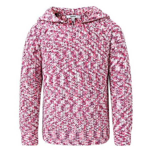 DKNY Youth Girls Chenille Pullover Hoodie Sweater Pink