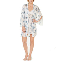 I.N.C.  Printed Lace-Trim Chiffon Wrap Robe White Floral  XS