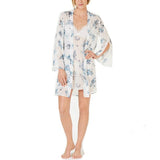 I.N.C.  Printed Lace-Trim Chiffon Wrap Robe White Floral  XS