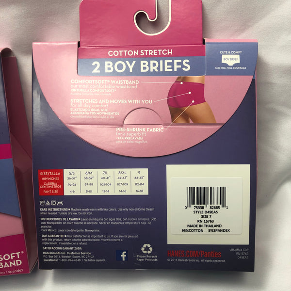 Hanes Cotton Stretch Women'S Boy Briefs 2-Pack, Assorted Colors