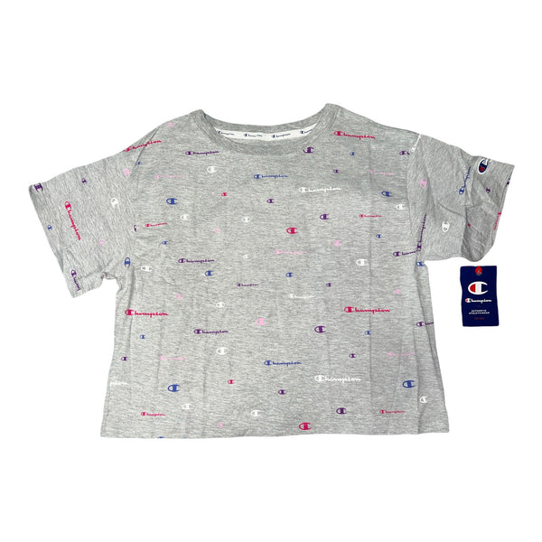 Champion women All Over Print Cropped Tee Gray Print S