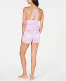 Inc Satin Lace-Trimmed Jacquard Pajama Romper Purple L