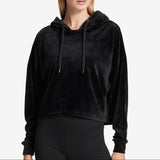 DKNY Womens Black Velour Cropped Hoodie Long Sleeve Sweater  XL