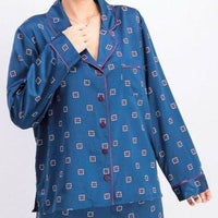 Alfani Satin Notch Collar Pajama Top Navy 3XL