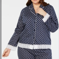 Charter Club Plus  Notch Collar Pajama Top navy 3X
