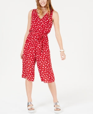 One Clothing Cropped Floral-Print Jumpsuit Color Medium Red   XL