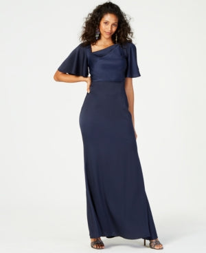 Vince Camuto Asymmetrical-Neck Ruffle-Sleeve Dress Navy 6 Shamrock Apparel Vince Camuto Asymmetrical-Neck Ruffle-Sleeve Dress Navy 6 Shamrock Apparel